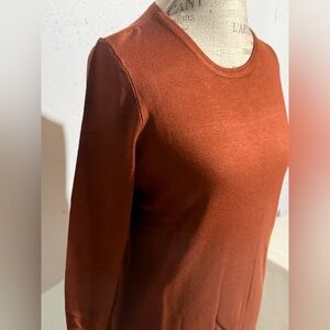 JM Collection Petite Long Sleeve Sweater – Rust Brown, Crew Neck.